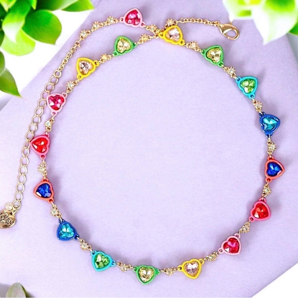 Betsey Johnson Gold Multicolor Heart Choker Necklace